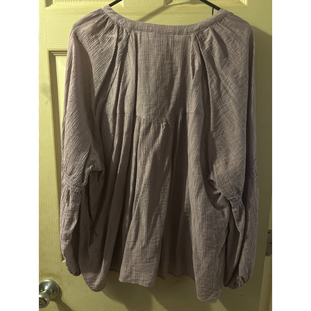 Laura Ashley Lavender Purple Crinkle Gauze Lace Trim Peasant Blouse Plus Size 2X - Picture 4 of 5
